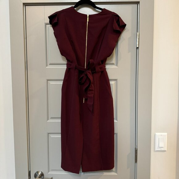 ELIZA J | Maroon Sheath Work Dress Tie Waist Size 2 - Picture 4 of 10